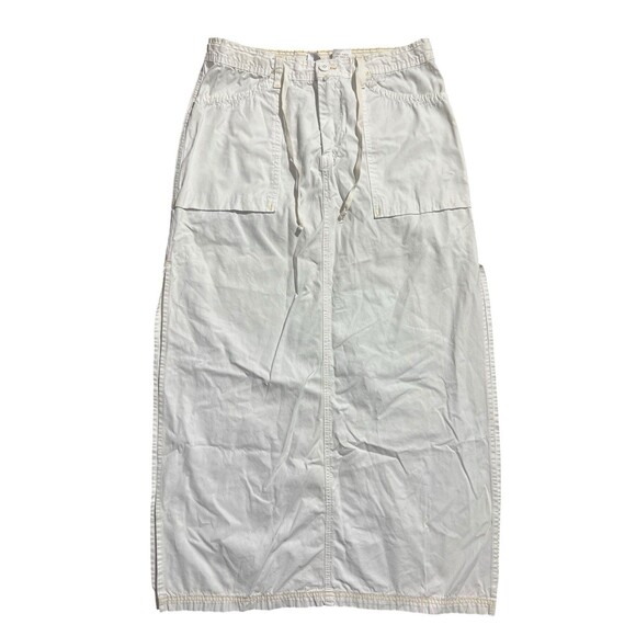 VTG Y2K Lucky Brand 100% COTTON Cargo Long Skirt Sz 12/31 Ivory Long Side Slit - Picture 1 of 16